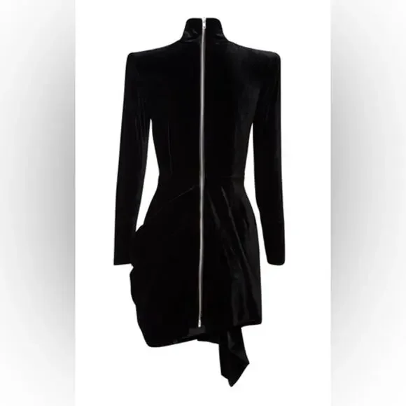 New NWT Alex Perry Parker Draped Velvet Mini Dress in Black